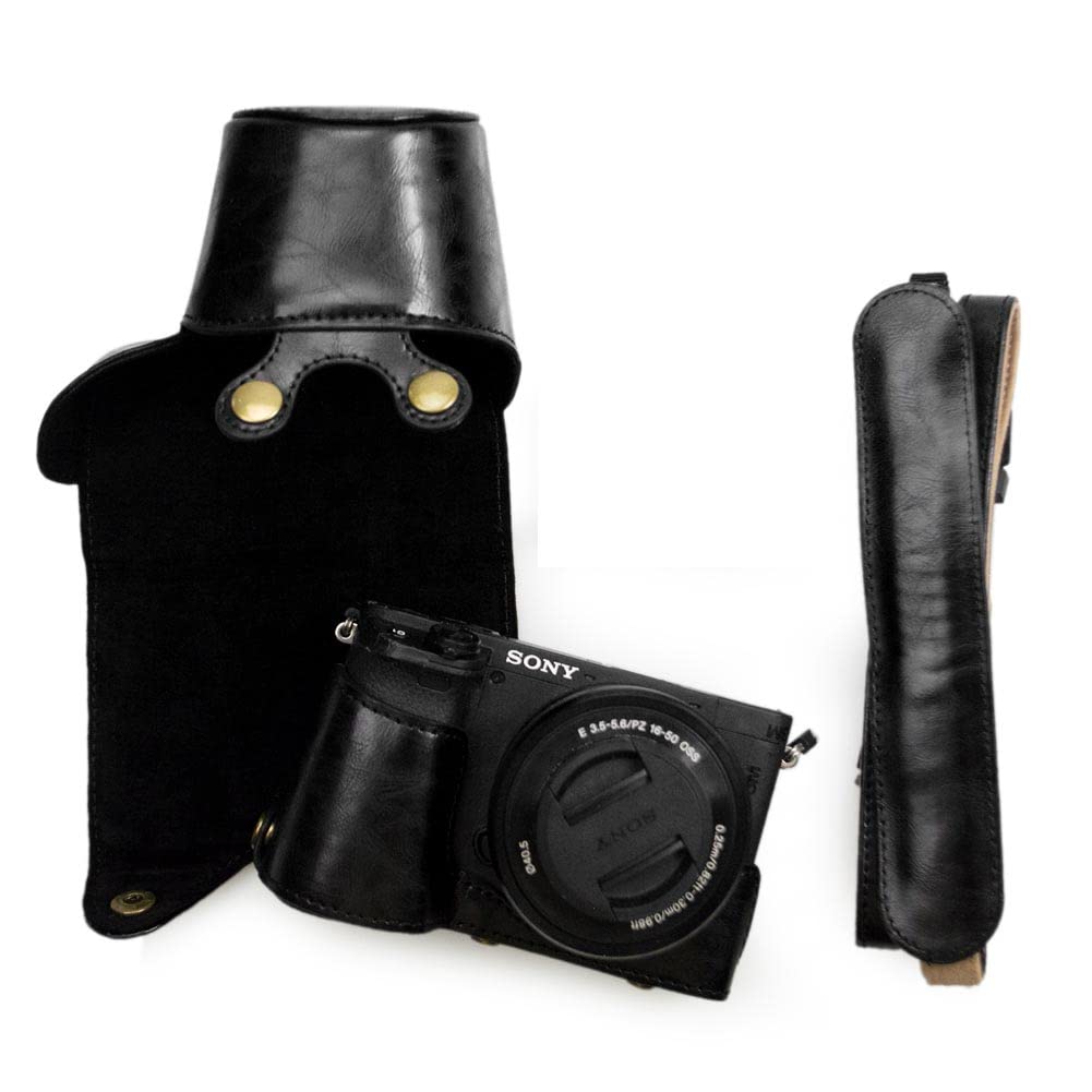 kinokoo Sony A6400 Case PU Leather Protective Case Cpmpatible for Sony A6400 A6100 A6000 A6300 with 16-50mm Lens Camera Black