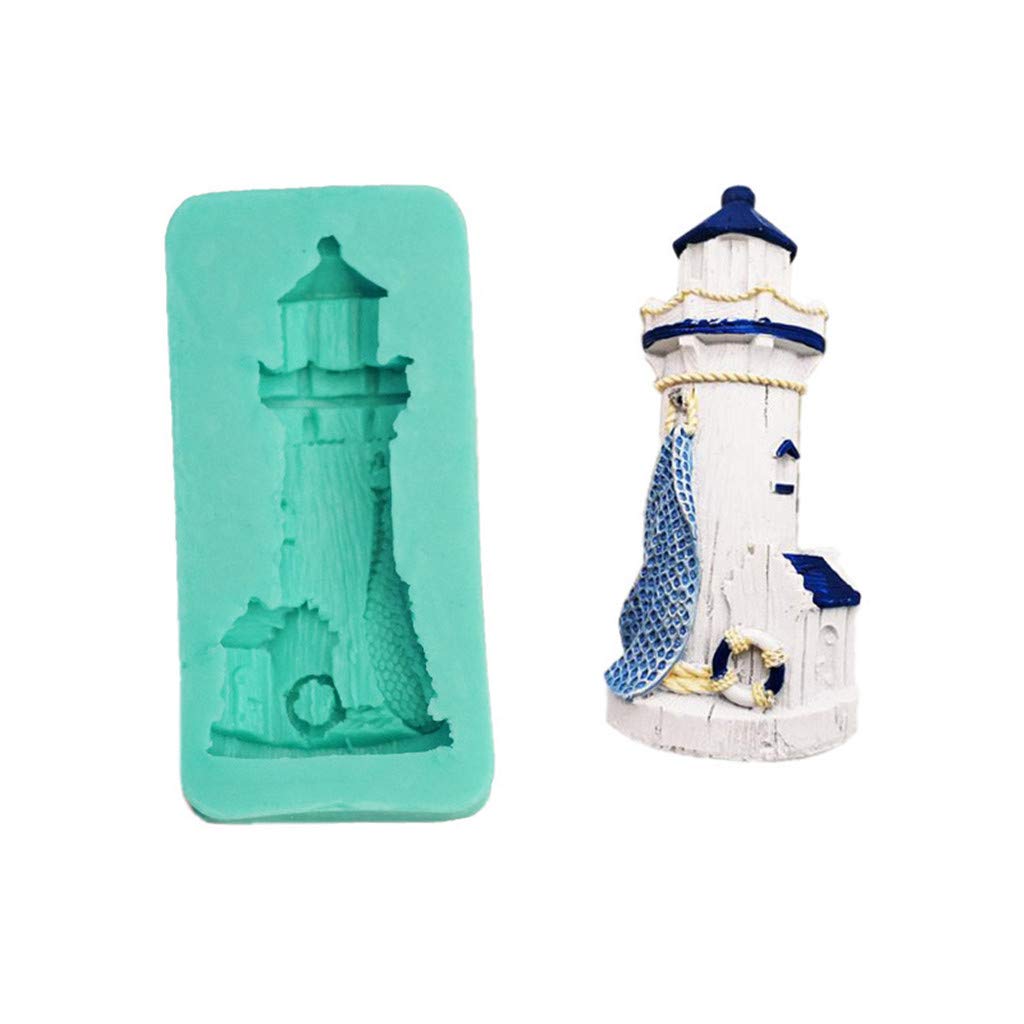 AIUII Resin Silicone Mould 3D Lighthouse DIY Candle Making Mould, Homemade Fondant Cake Bakeware Tray Sugarcrm