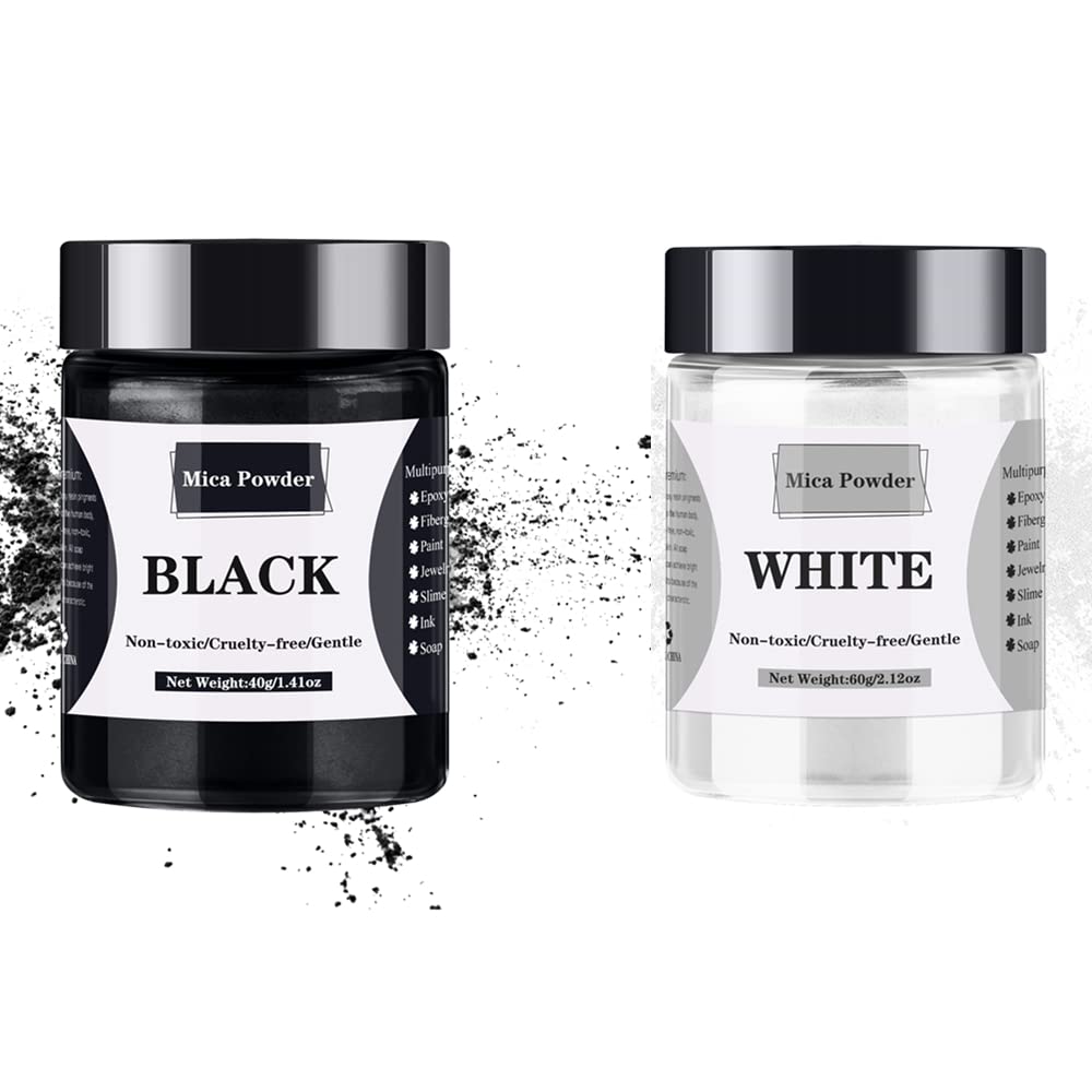 Photo 1 of [60g White + 40g Black] Mica Powder - 100g Mica Powder for Epoxy Resin - Pigment Powder Dye for Resin/Eye Shadow/Soap Making/Nails/Bath Bombs etc.