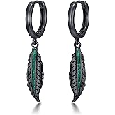 Suiknsn Black Cross/Feather/Sword/Spike/Star of David Dangle Drop Earrings 925 Sterling Silver Turquoise Malachite Abalone Punk Jewelry Gothic Birthday Gifts for Men Women