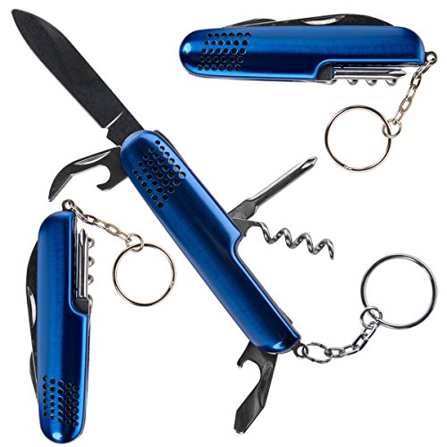 3 Pack Caravan 6-In-1 Folding Blade Blue Pocket Knives Multipurpose Utility Knife Set