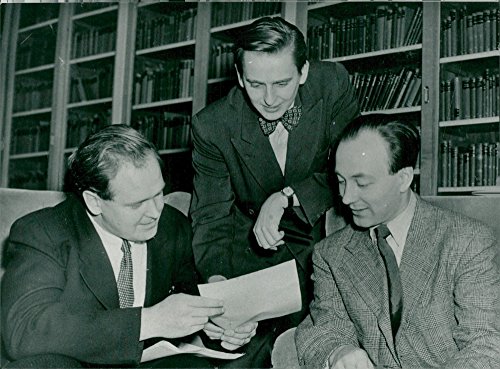 Vintage photo of The Swedish conference delegation: SFS's chairman file. mag. B.214;stergren, jur. Stud. O. Palme and jur. Stud. J. Tran230;us