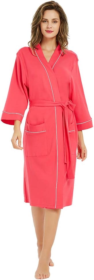 HEARTNICE Womens Cotton Robe Soft Kimono Spa Knit Bathrobe Lightweight Long