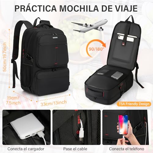 RAINSMORE Mochilas para Hombre con Lonchera Mochila para Laptop 17 Pulgadas Gran Impermeable Mochila con USB Puerto y Puerto Audífonos