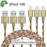 Xcords(TM) 3Pack 10Ft Nylon Braided 8 Pin Lightning to USB Cable Data Syncing Cord Compatible with iPhone 7/ 7 Plus/6/ 6 Plus/ 6s/ 6s Plus /5/5s/5c/SE/iPad/iPod/Beats Pill+(Camouflage)