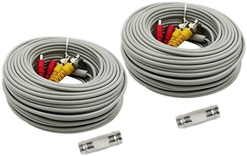 AimHD 2 Pack 100 Feet BNC Cable CCTV HD Camera Video/Power Extension In-wall Cords Pre-made BNC/DC Connectors All-In-One For 720p /1080p DVR Surveillance Recording System-Grey