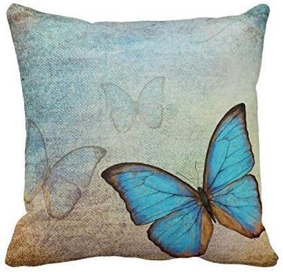 Onker Cotton Linen Square Decorative Throw Pillow Case Cushion Cover 18" x 18" Blue Butterflies