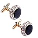Luxury Exquisite Classy Round Black Rhinestone Crystal Cufflinks Men's Daily Use Bullet Cufflinks