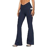 DLOODA Women's Yoga Pants with Pockets No Front Seam Crossover High Waisted Flare Leggings Tummy Control Bootcut Pants