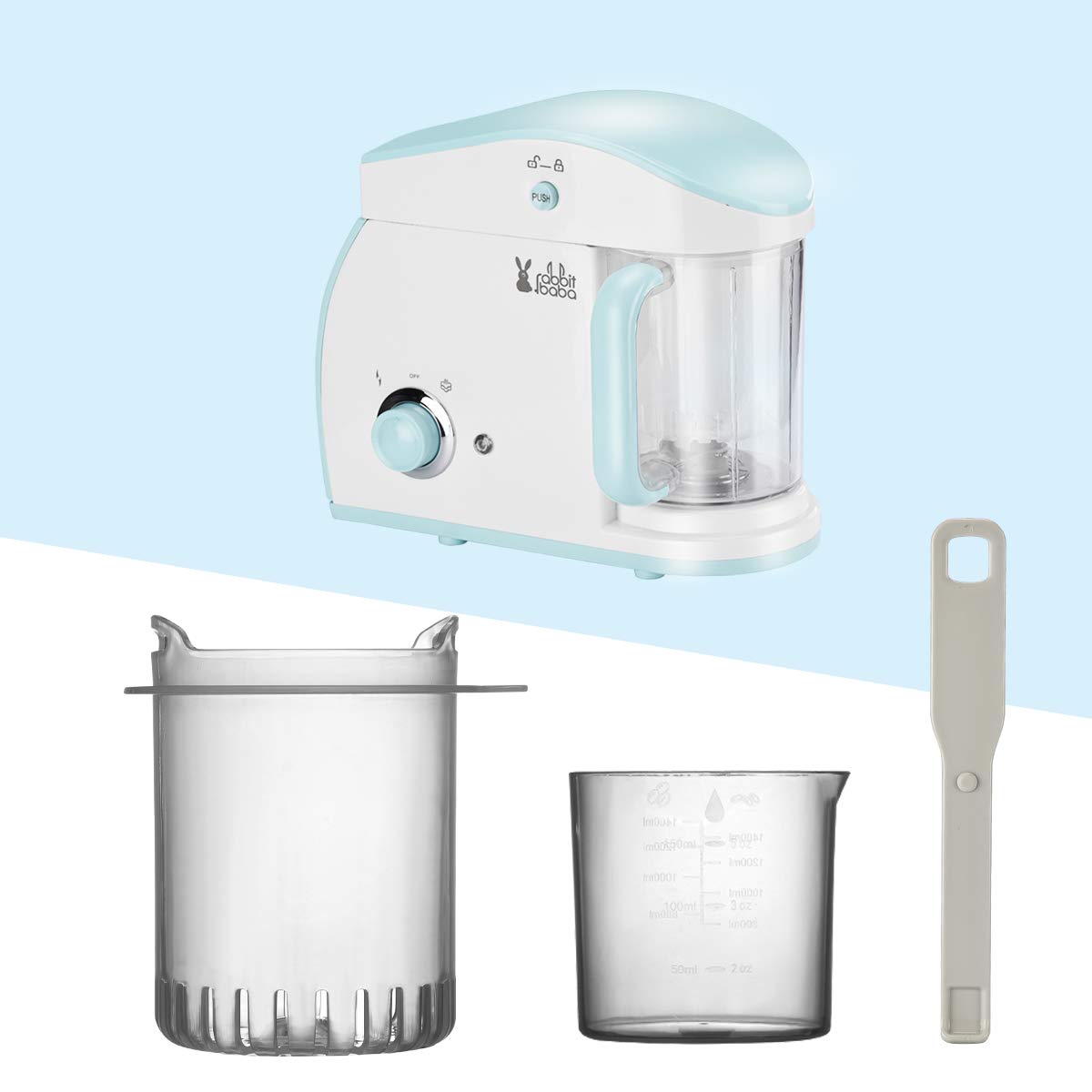Rabbit baba Baby Food Maker, Dishwasher-Safe Food Processor, Multifunctional Blender, Steamer, Cooker for Baby,Infants and Toddlers Food (Blue)