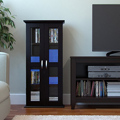 Ryan Rove Kirkwell 41” Wood Bookcase Multimedia Organizer Shelf DVD Media Storage Tower with Doors in Black - Thumbnail 5