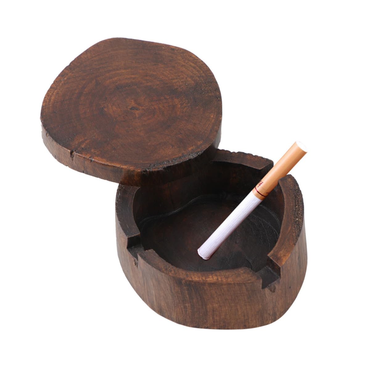 IMIKEYA Wood Ashtray with Lid Non-Slip Windproof retro Ashtray Ash Bucket for Indoor Outdoor