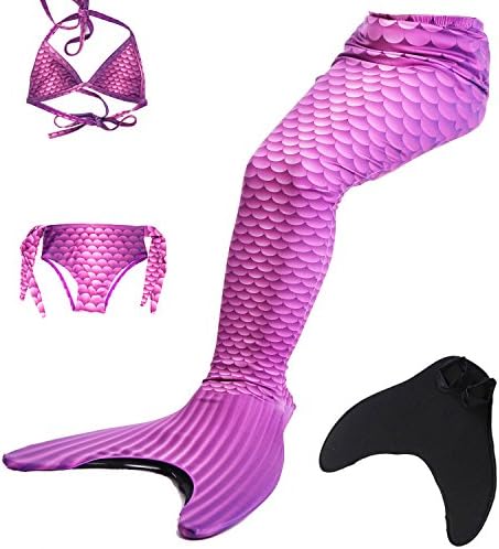 YUNQI Mermaid Tails for Swimming,Swimmable Swimwear with Monofin,Princess Bikini Set Swimsuit for Kid