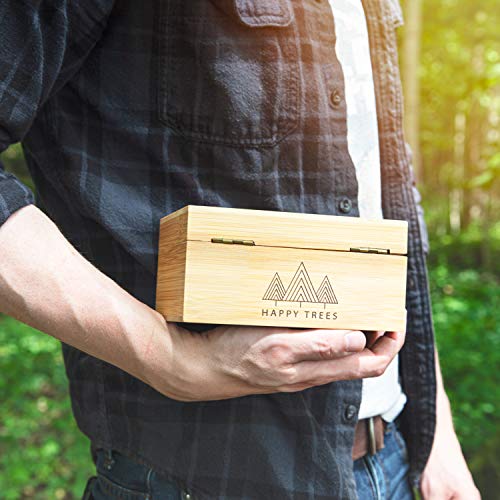 Stash Box Combo - Locking Wooden Box with Grinder, Rolling Tray, Smell Proof Glass Jar - Bamboo Box with Lock Accessories Kit - Metatron's Cube Design