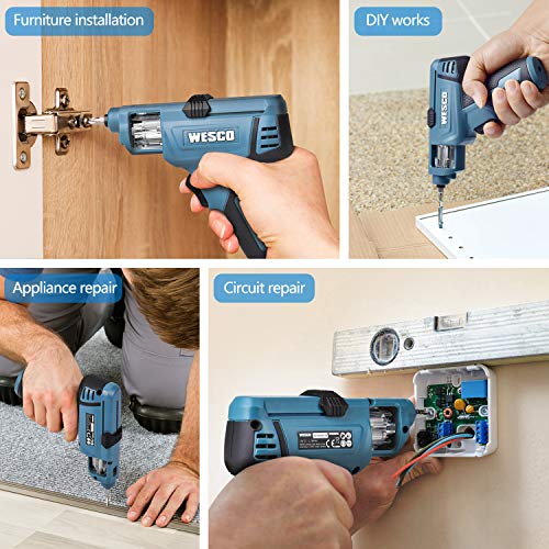 WESCO Cordless Screwdriver, Electric Screwdriver 4V Max 1.5Ah Rechargable Battery, 12 Pcs Screwdriver Bits, Front LED, Mini Screw Guns, Multifunctional Tools/WS2013U