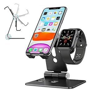 Cell Phone Stand for Apple Watch - OMOTON 2 in 1 Aluminum Foldable Charging Dock Stand for Apple Watch 5/4/3/2/1 and iPhone SE/11/11 Pro/11 Pro Max/XR/Xs/Xs Max (Black)
