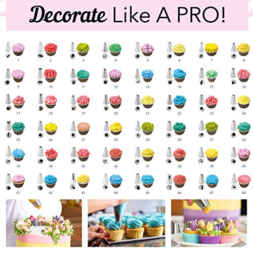 Cake Decorating Kit - 140-Piece Baking Supplies Set with 151 Bonuses, 291 Total - Bakeware Set with Turntable, Spatula, Russian Piping Tips Nozzles, Pastry Bags, Couplers, Scrapers - Great Gift Idea