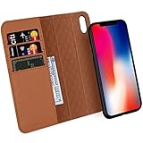iPhone X Case ZOVER Detachable Genuine Leather Wallet Case With Auto Sleep/Wake Function Support Wireless Charging Magnetic Car Mount Holder Kickstand Feature Magnetic Closure Gift Box Brown