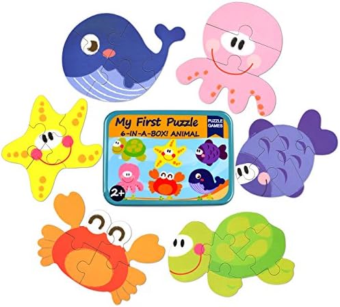 6-in-1 Floor Puzzles for Kids Vileafy Wooden Puzzles for 2+ Years Toddlers (Sea Animals)