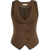 Belle Poque Women Double Breasted Waistcoat Vintage Lapel Collar Vest Coat with 2 Pockets