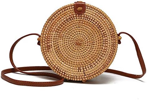 Amazon.com: Handwoven Rattan Round Crossbody Bag with Leather