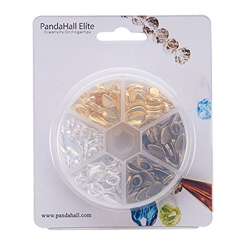 PandaHall Elite 100 Pcs Tibetan Style Alloy Glue on Flat Pad Bails Leaf Shape Pendants Charms Connector Hanger 21x8x6mm for Jewelry Making 3 Colors - Thumbnail 7