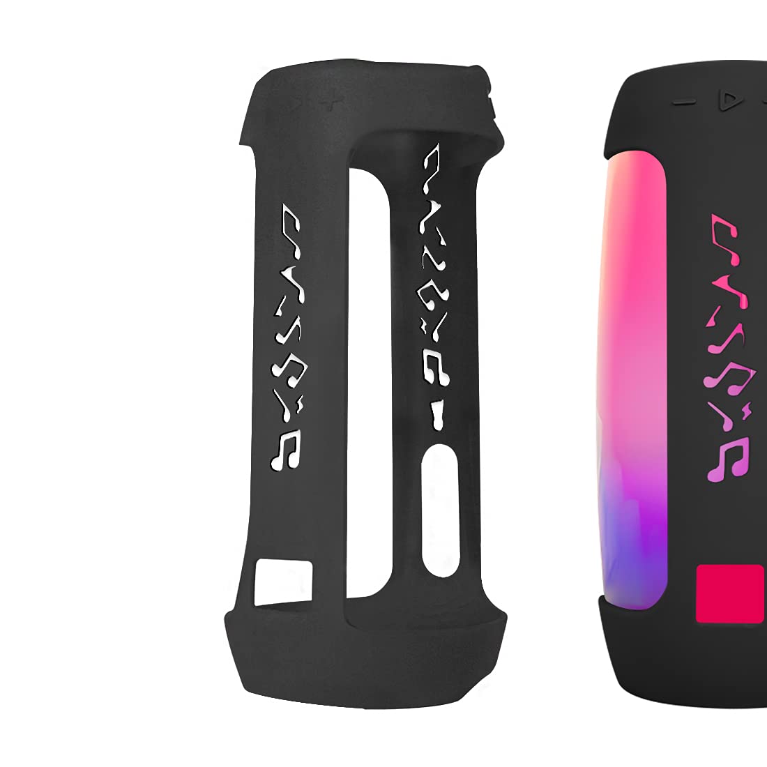 Geekria Silicone Speaker Case Cover, Compatible with JBL Pulse 4, Protective Waterproof Soft Skin, Replacement Speakers Travel Carrying Sleeve with Keychain Hook, Shoulder Strap (Black)