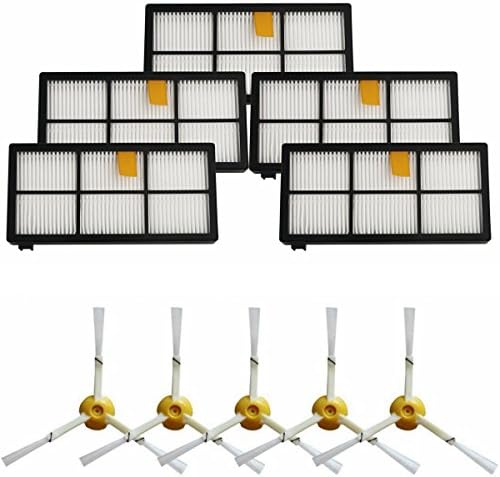 Hepa Filter and Side Brushes Replenishment Kit for iRobot Roomba 800/900 Series 880 860 805 870 871 980 990 960,10pcs Roomba Accessories with 5pcs Hepa filter 5pcs Side Brushes