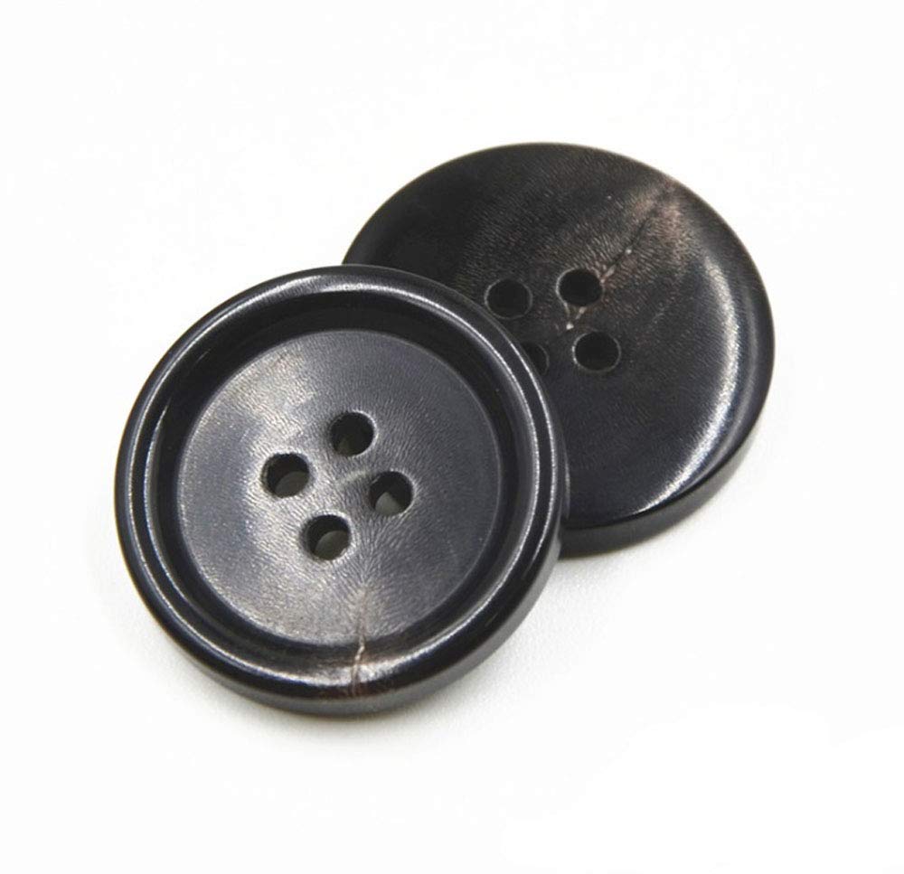 10PCS Clothes Buttons - Fashion Horn Sewing Button 4 Holes Round Shaped Button Set for Men Women Sweaters, Uniform, Shirt, Blazer, Coat and Jacket (Black, 28mm)