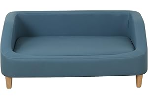 YOONNIE ROOM Large Dog Couch/Dog Beds with High-end Tech Fabric/Sturdy Dog Sofas and Chairs/Wooden Frame Pet Couch/Pet Sofa Bed with Solid Wooden Leg for 60LBS Dog Rest Using (Blue)