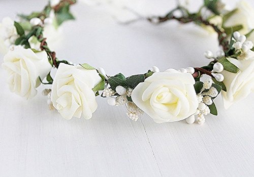 Ivory Bridal Crown, Cream Rose Head Wreath, Woodland Headband, Bridal Floral Crown, Rose Hair Band