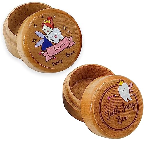 Baby Tooth Fairy Box Keepsake for Boys and Girls,Wooden Tooth Storage Holder for Kids,Newborn Baby Shower Gifts A106-1