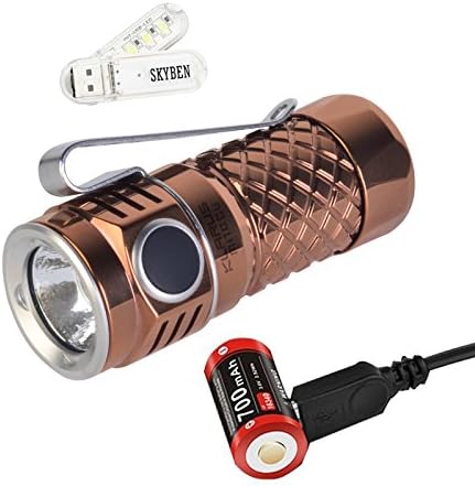 Klarus Mi1C 600 Lumens CREE XP-L HI V3 LED Side Switch EDC Flashlight 16340 Mini Bright Flashlight, with 1x16340 Battery,Charging Cable,O-ring and SKYBEN USB Light (Copper with Rose Gold)