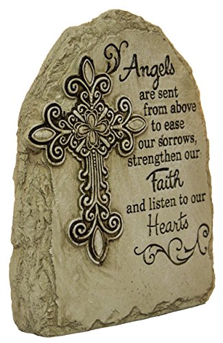 7.5 Inch Tall Memorial Cross Polystone Garden Stone (Angels)