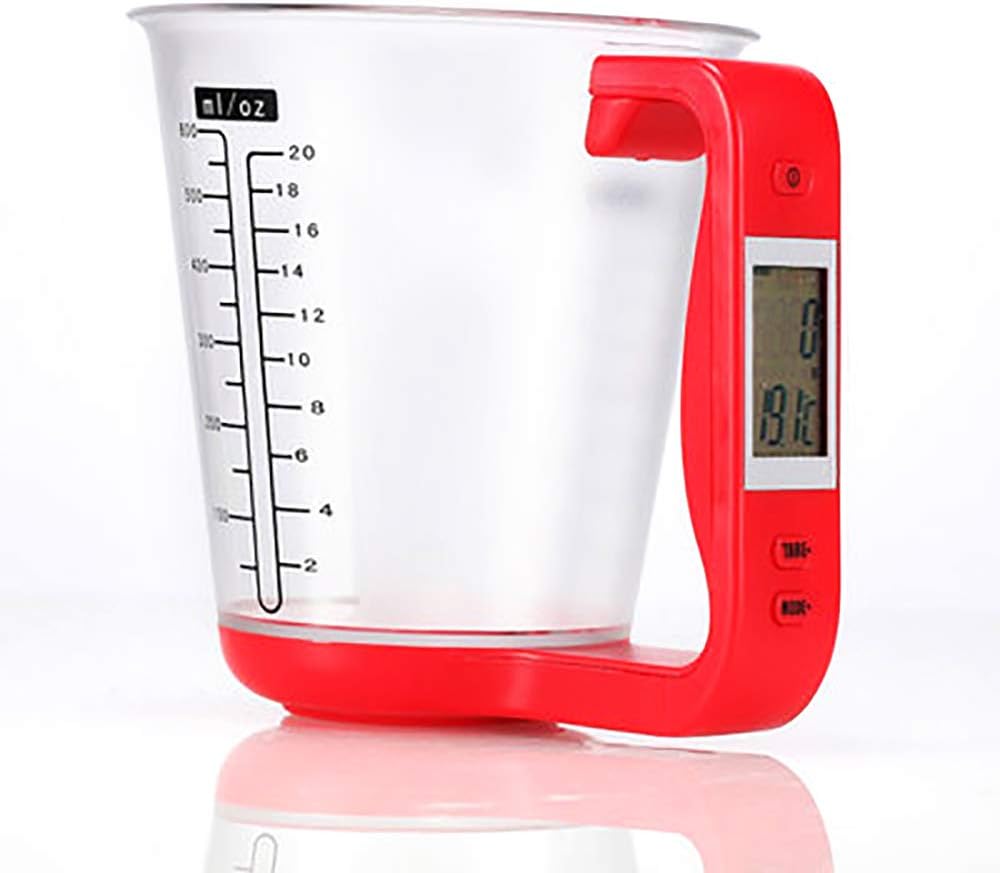 Measuring Cups-Electronic Measuring Cup Kitchen Scales Digital Beaker Scale Tool with LCD Display Temperature Measurement Cups (red)