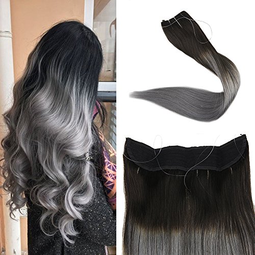 Full Shine 20inch Fish Line Hair Extension Straight 100g Hairpieces Ombre Color 1B Off Black to Sliver Fish Line Hair Extension Fish Line