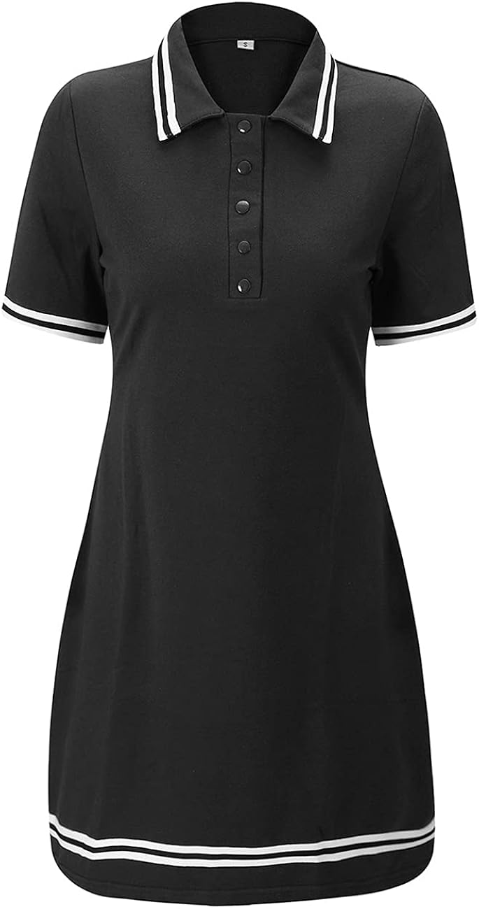 Yieks Women's Polo Dress with Stripes on The Neckline, Cuffs and Hem