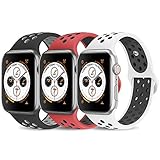 AdMaster Compatible with Apple Watch Band 42mm 44mm,Soft Silicone Replacement Wristband Compatible with iWatch Series 1/2/3/4 - M/L RedBlack/BlackGray/WhiteBlack