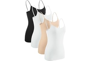 Air Curvey Womens Basic Camisole Tank Tops Adjustablle Spaghetti Strap Undershirts Lightweight Tank 4 Pack