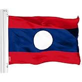G128 Laos Laotian Flag | 3x5 Ft | LiteWeave Pro Series Printed 150D Polyester | Country Flag, Indoor/Outdoor, Vibrant Colors, Brass Grommets, Thicker and More Durable Than 100D 75D Polyester