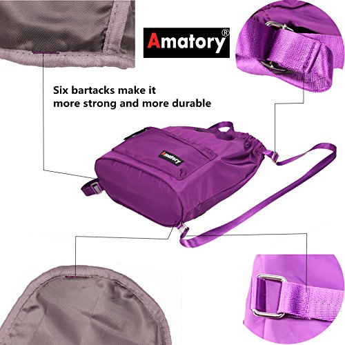 Drawstring Backpack String Bag Sports Waterproof Sackpack Gymsack Gym Cinch Sack (Purple)