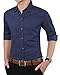 YTD Mens 100% Cotton Casual Slim Fit Long Sleeve Button Down Printed Dress Shirts US M Navy Blue