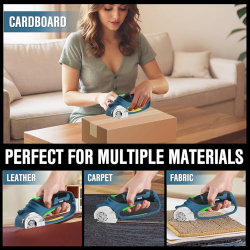 Cordless Electric Scissors 4V Rechargeable Cardboard Cutter with 4 SK5 Blades, 2000mAh Battery, LED Light, Electric Box Cutter 1/3” Cutting Capacity Power Cutter for Fabric Carpet Leather DIY - Blue