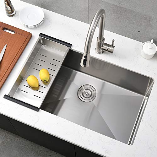 Bokaiya 30 Inch 16 Guage Drop In Undermount Single Bowl Stainless Steel Kitchen Sink, Deep Kitchen Sink with Complimentary Accessories - Thumbnail 2