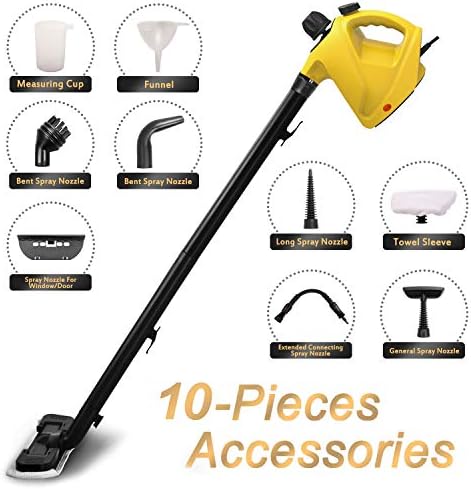 ENSTVER Handheld Pressurized Steam Cleaner,Steam Mop,Floor Cleaner with 10-Piece Accessory Set -Chemical-Free Steam Cleaning for Home, Auto, Patio,Yellow