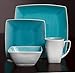 Gibson Elite Urban Luxe Square Reactive Glaze Stoneware Dinnerware Set, Service for 4 (16pcs), Turquoise
