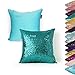 AMAZLINEN(TM) Decorative Glitzy Sequin & Comfy Satin Knit Pillow Cover 18 x 18 Pillow Covers,Hidden Zipper Design(Teal)