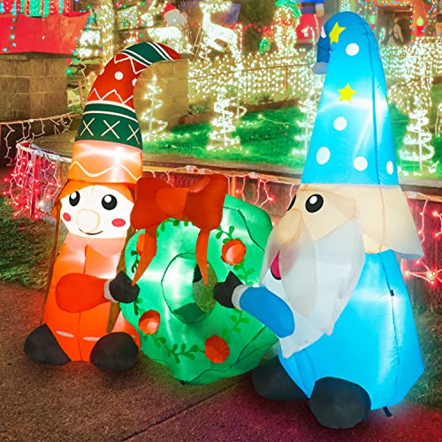 Rocinha 6 FT Christmas Inflatables Christmas Gnomes with Wreath