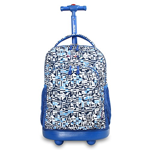 J World New York Sunny Rolling Backpack for Kids and Adults, Geo Blue