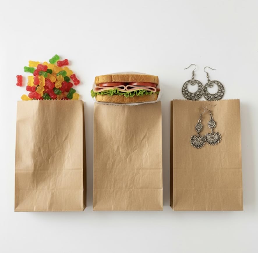 Small Kraft Paper Bags 14+5x24cm, Pack of 100 | Ecological and Recyclable, for Sandwich, Bread, Snacks, Resistant, Food Use, Hospitality